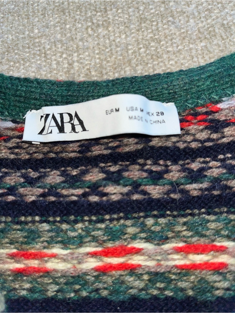 Zara Multicolor Fair Isle Knit Vest - Navy, Green, Red - Picture 2 of 4